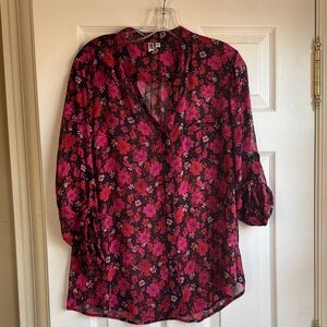 Kut from the Kloth Floral Sheer Blouse - Black and Pink
